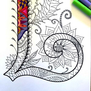 Página para colorear de la letra L: inspirada en la fuente "Harrington"