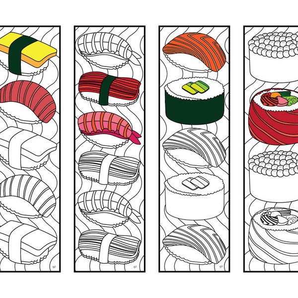 Sushi Bookmarks - PDF Coloring Page