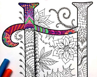 Letter H Coloring Page - Inspired by the font "Harrington"