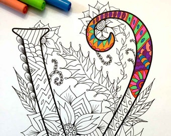 Letter V Coloring Page - Inspired by the font "Harrington"