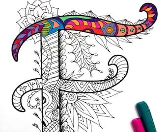 Letter F Coloring Page - Inspired by the font "Harrington"