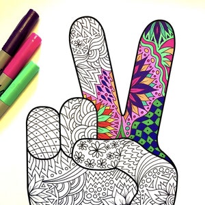 Peace Hand Sign - PDF Coloring Page