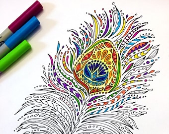 Peacock Feather - PDF Coloring Page