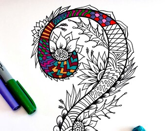 Question Mark (?) Zentangle - Inspired by the font "Harrington"