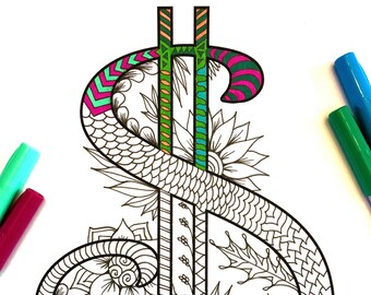 Dollar Sign Zentangle - Inspired by the font "Harrington"