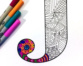 Letter J Zentangle - Inspired by the font "Deutsch Gothic"