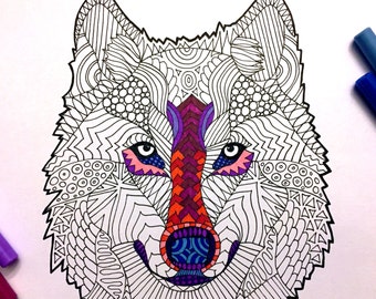 Wolf Head - PDF Animal Coloring Page