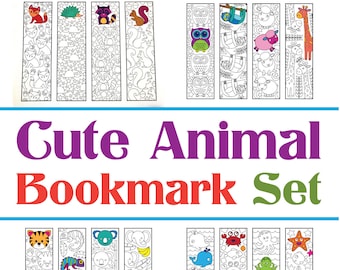 Ensemble de marque-pages animaux mignons - 8 pages à colorier PDF