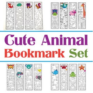 SET di segnalibri con animali carini - 8 pagine da colorare in PDF