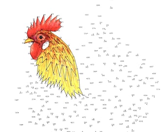 Rooster - Extreme Dot to Dot - PDF Activity and Coloring Page