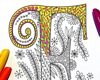 Retro Floral Letter A Coloring Page Inspired by the Font | Etsy