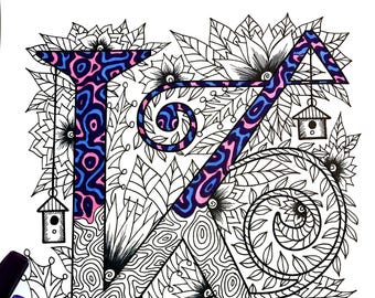 Letter K Zentangle - Inspired by the font "Penelope"