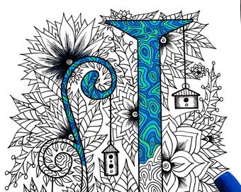 Letter J Zentangle - Inspired by the font "Penelope"