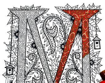 Retro Floral Letter S Coloring Page Inspired by the Font - Etsy