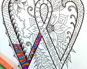 Letter W Zentangle - Inspired by the font "Harrington"