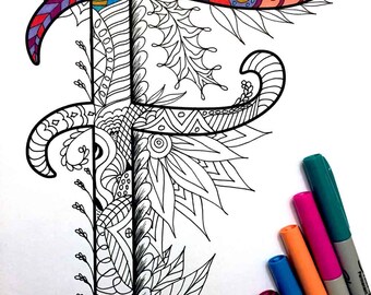 Letter F Zentangle - Inspired by the font "Harrington"