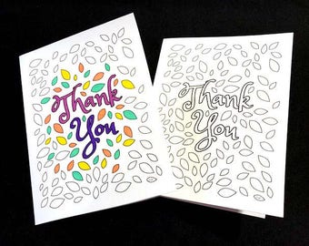 Thank You Card with Leaves - Printable PDF Coloring Page
