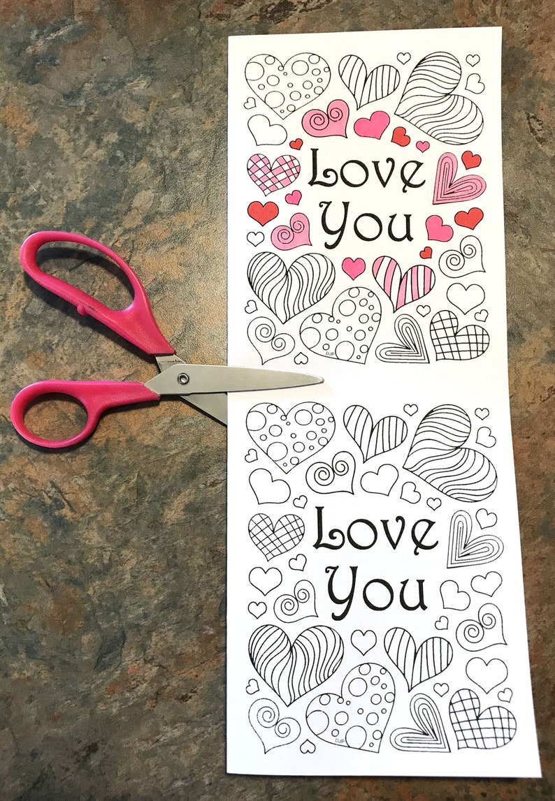 Love You Card with Hearts Printable PDF Coloring Page | Etsy