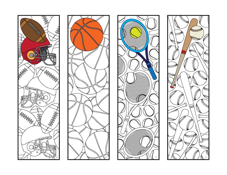 Sports Bookmarks PDF Coloring Page Football Basketball | Etsy