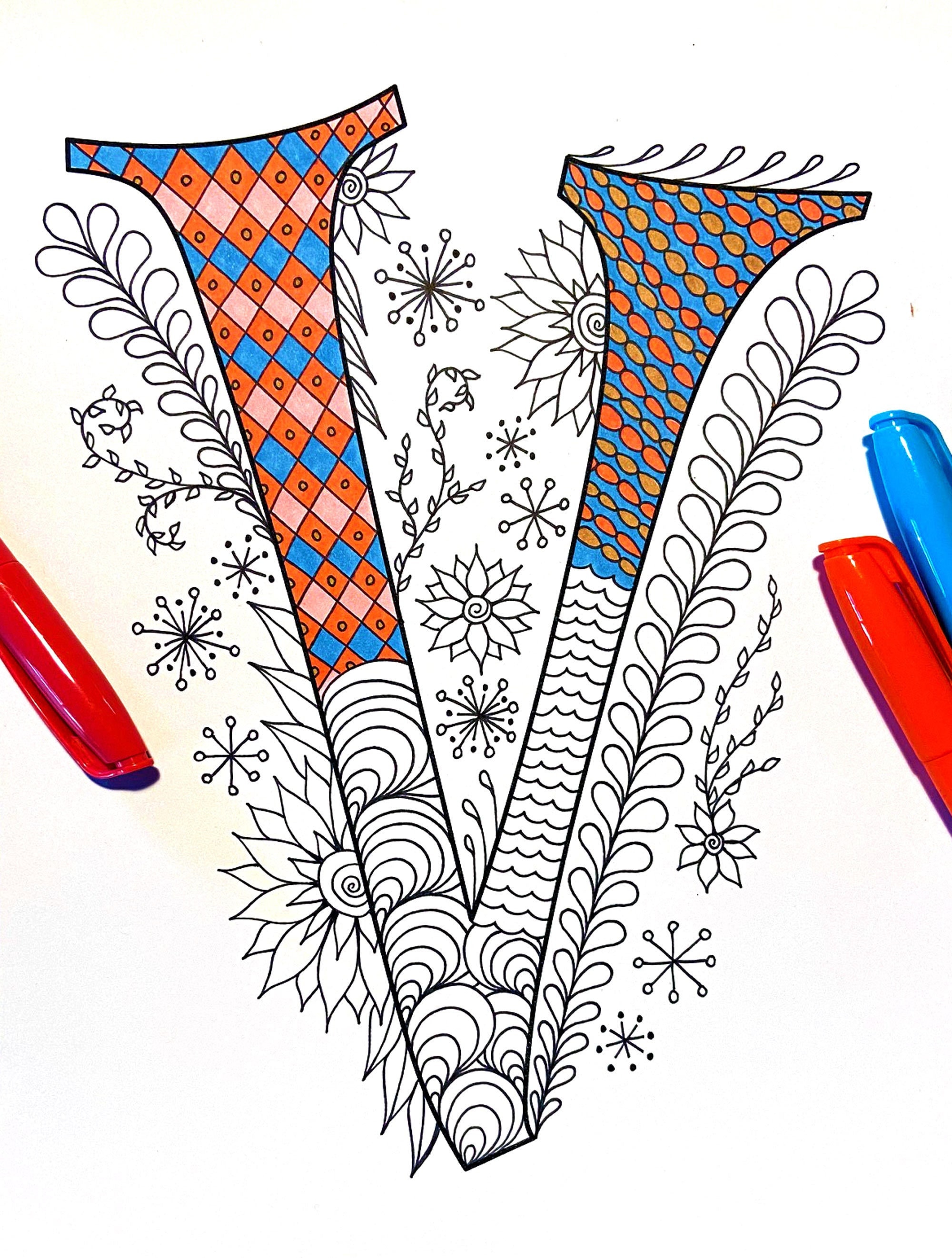 Retro Floral Letter S Coloring Page Inspired by the font Mystery Quest