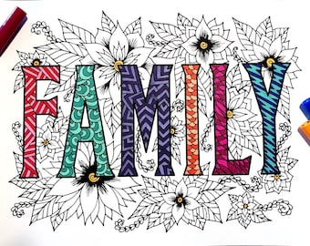 FAMILY - PDF Zentangle Coloring Page