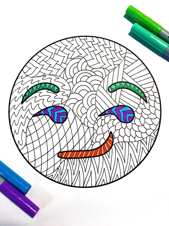 Download Smirk Emoji PDF Zentangle Coloring Page | Etsy