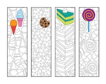 Sweets 2 Bookmarks - PDF Coloring Page - Ice Cream, Cookie, Cake, Candy