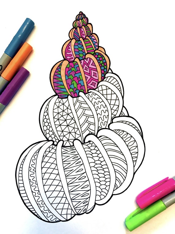 Seashell 2  PDF Zentangle Coloring Page