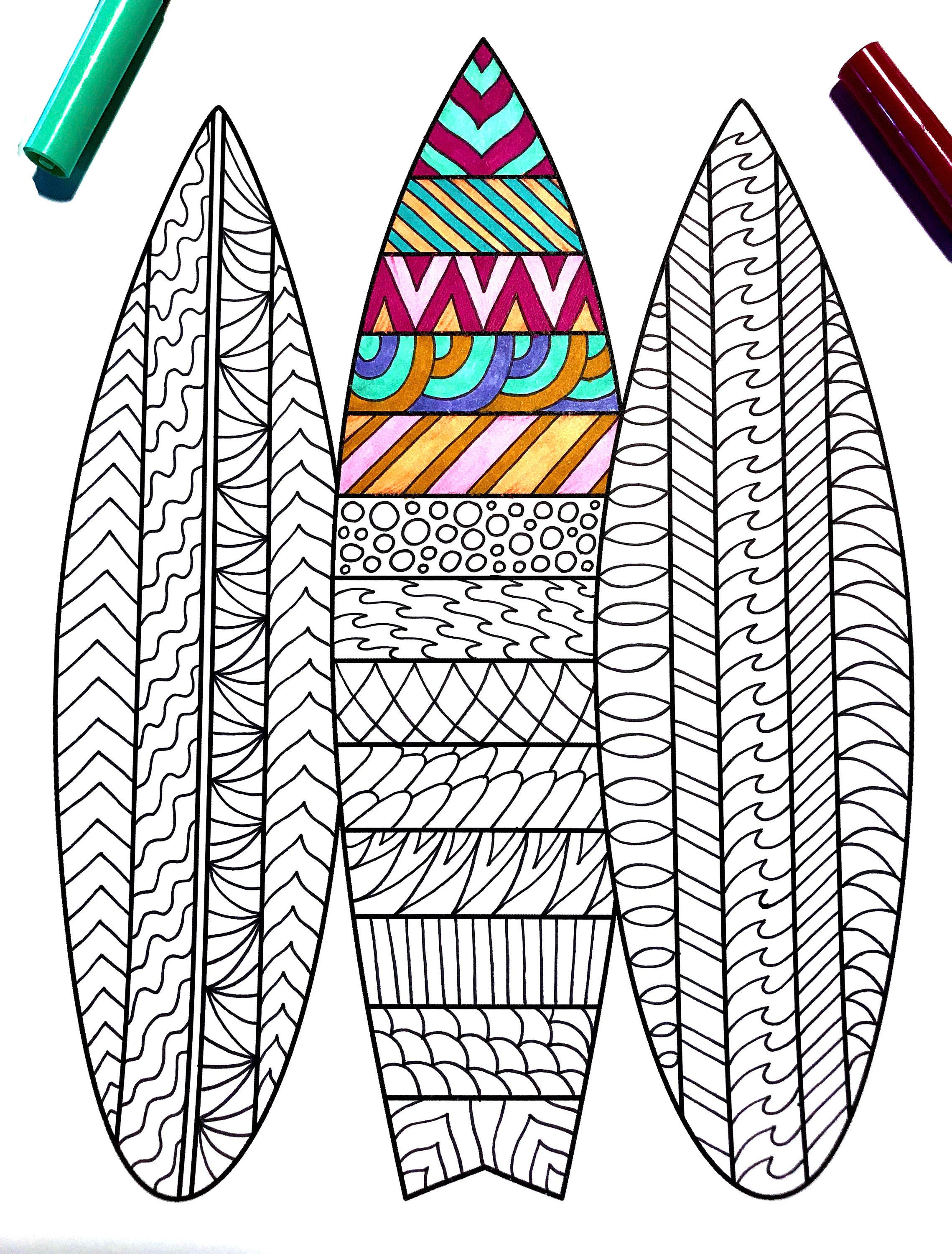 Surfboards Pdf Coloring Page Etsy