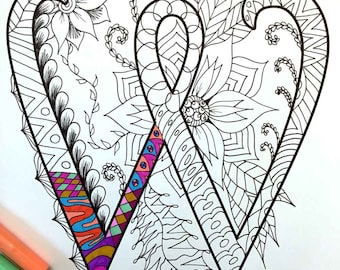Letter W Coloring Page - Inspired by the font "Harrington"