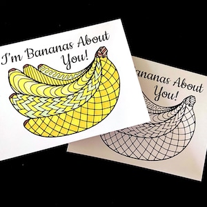 Carte de vœux Banana Pun - Je suis des bananes à propos de vous ! - Page de coloriage PDF imprimable