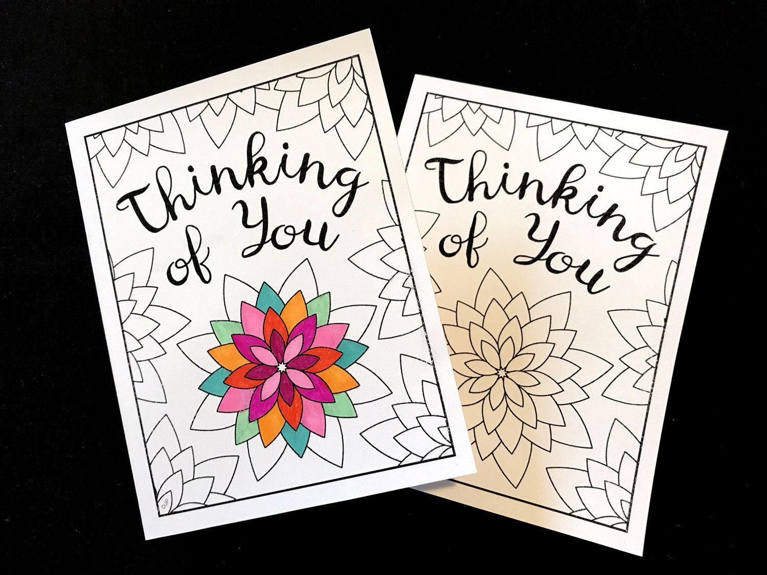 thinking of you card with geometric flowers printable pdf etsy
