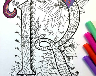 Letter R Coloring Page - Inspired by the font "Harrington"
