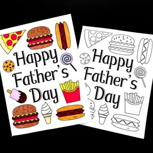 Father&#39;s Day Card with Fast Food and Sweets Designs - Printable PDF Coloring Page