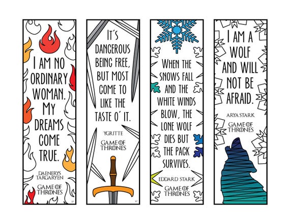 Game Of Thrones Quote Bookmarks Pdf Zentangle Coloring Page Etsy