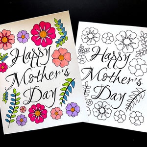 Cartão de Dia das Mães com Flores e Folhas - Página para colorir em PDF para impressão