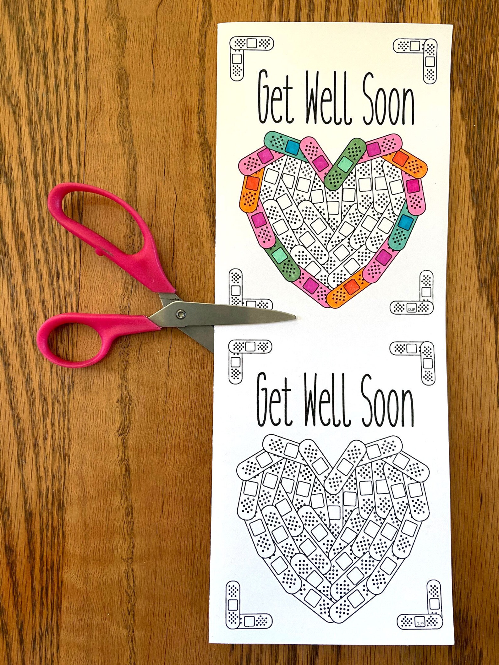 Get Well Soon Card With Bandaid Heart Printable PDF Coloring - Etsy