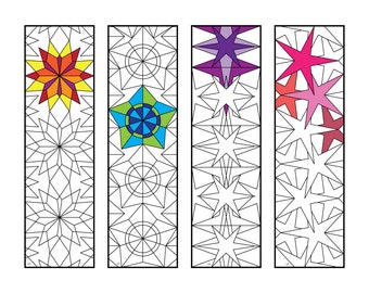 Geometric Star Bookmarks - PDF Coloring Page