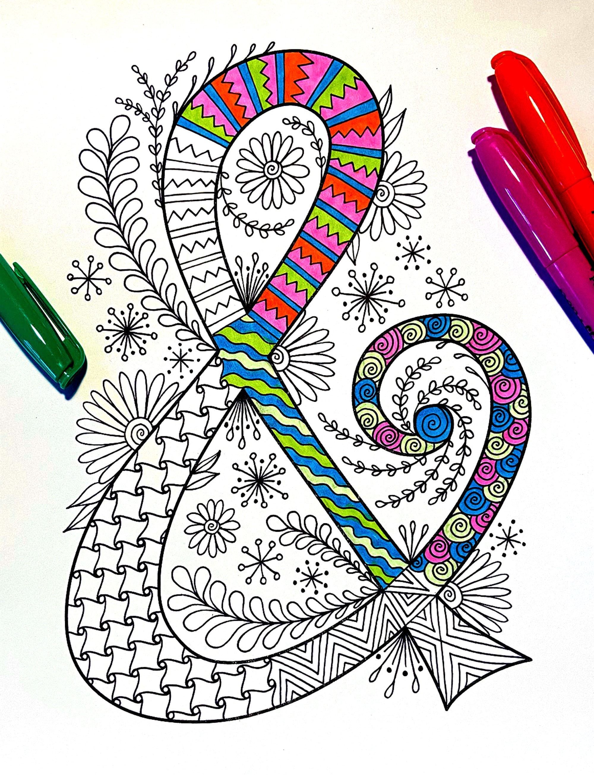Inspired by the font Mystery Quest Retro Floral Letter H Coloring Page