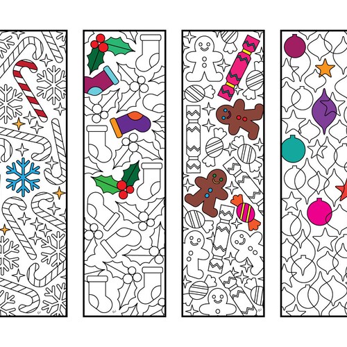 Christmas Coloring Bookmarks Bookmarks Coloring Page Etsy