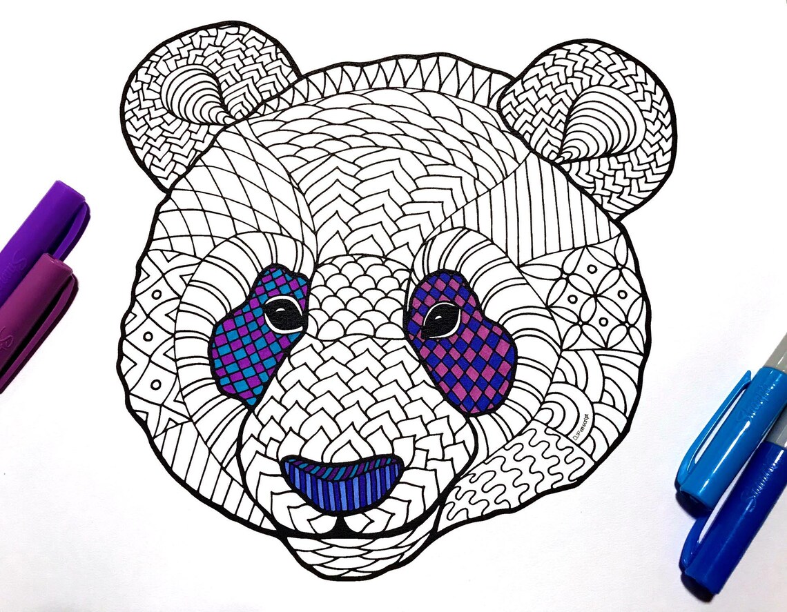 Panda Face PDF Animal Coloring Page Etsy