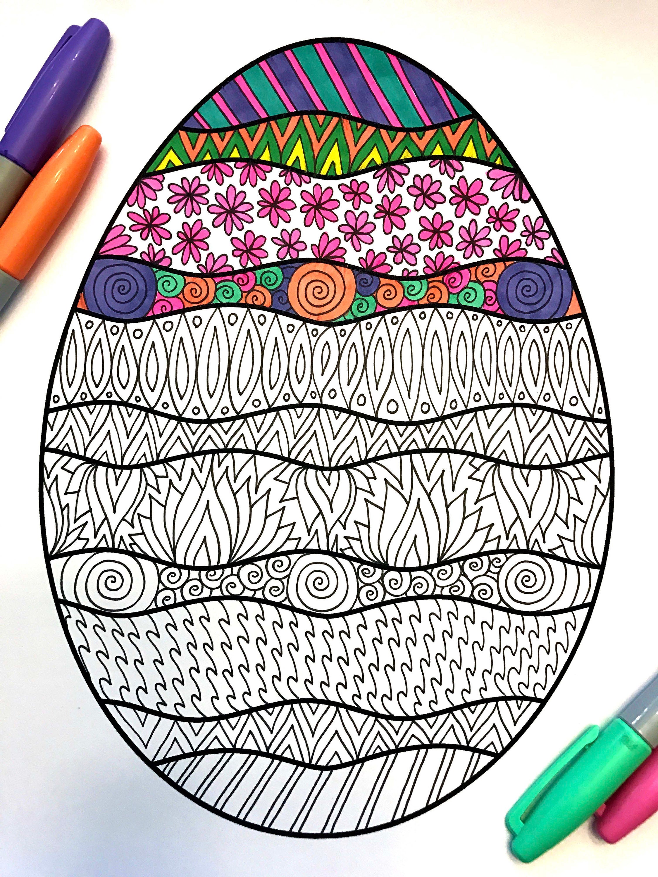 Download Wavy Easter Egg PDF Zentangle Coloring Page | Etsy