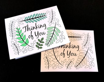 Thinking of You Card with Ferns and Leaves - Printable PDF Coloring Page