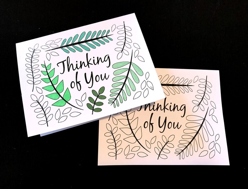 Thinking of You Card With Ferns and Leaves - Printable PDF Coloring ...