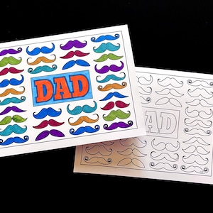 Cartão de Dia dos Pais com Desenhos de Bigode - Página para colorir em PDF para impressão