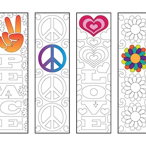 Hippie Lesezeichen - Peace and Love - PDF Malseite