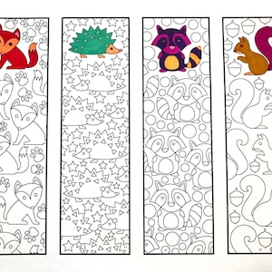 Cute Animal Bookmarks PDF Coloring Page Fox Hedgehog | Etsy