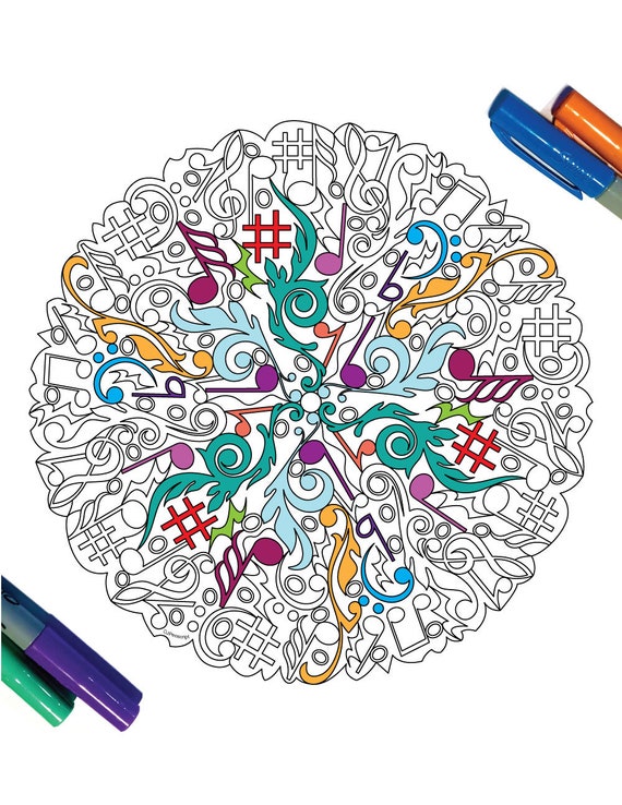 Download Music Mandala PDF Zentangle Coloring Page | Etsy