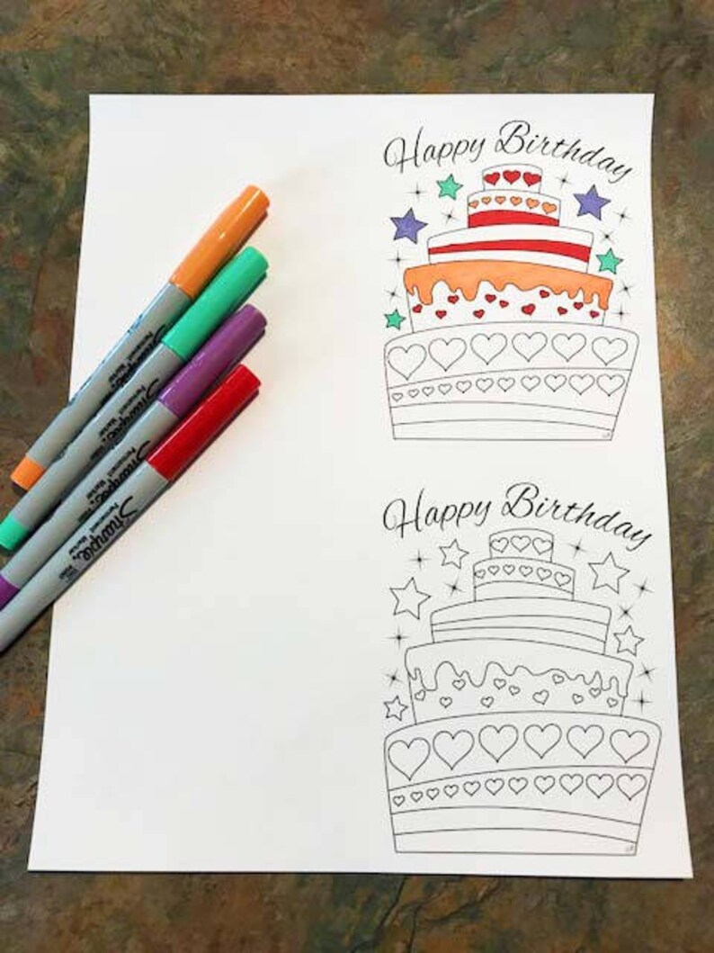 Happy Birthday Card With Cake and Stars Printable PDF | Etsy