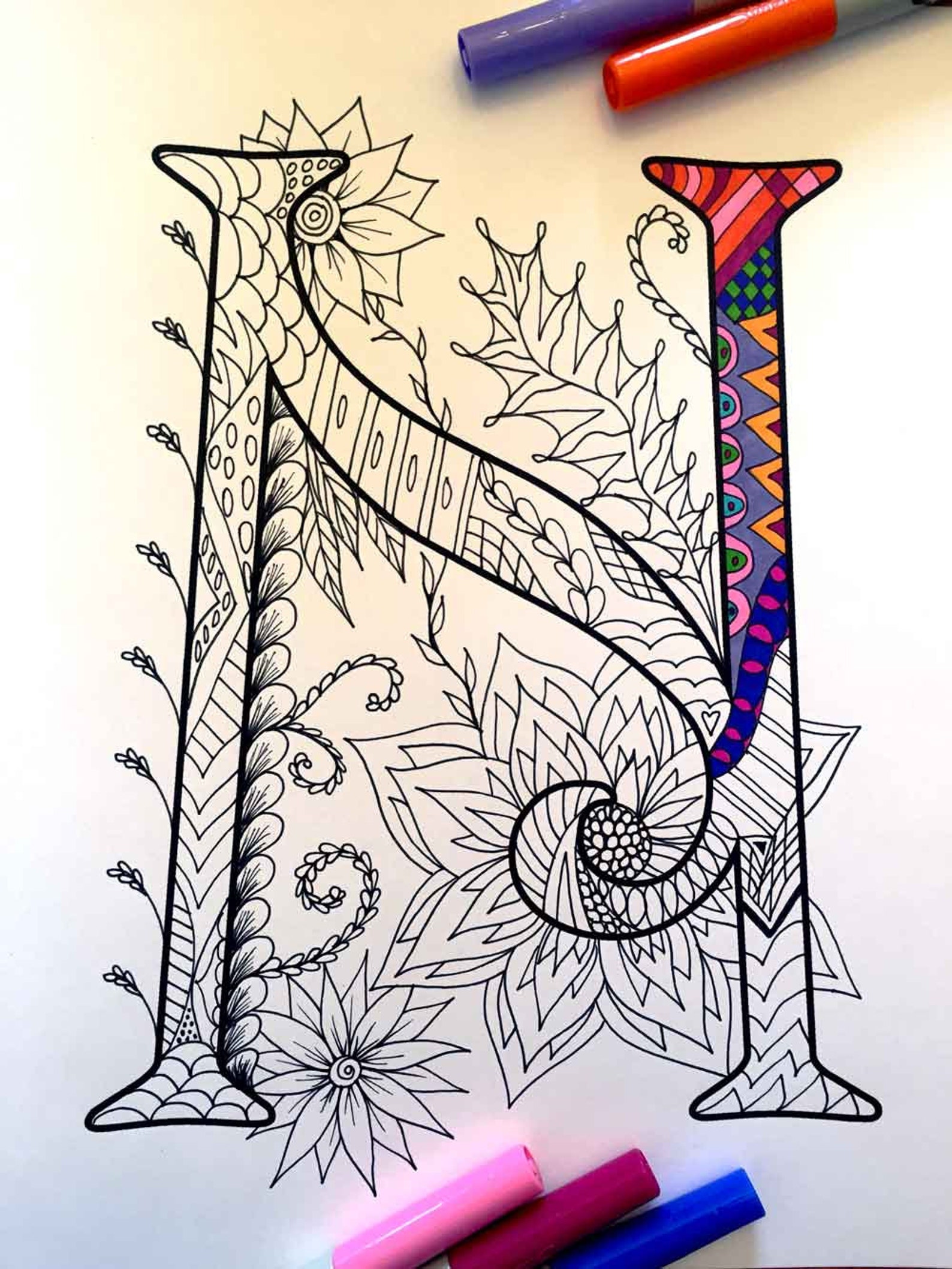 Letter N Coloring Page Inspired by the Font - Etsy